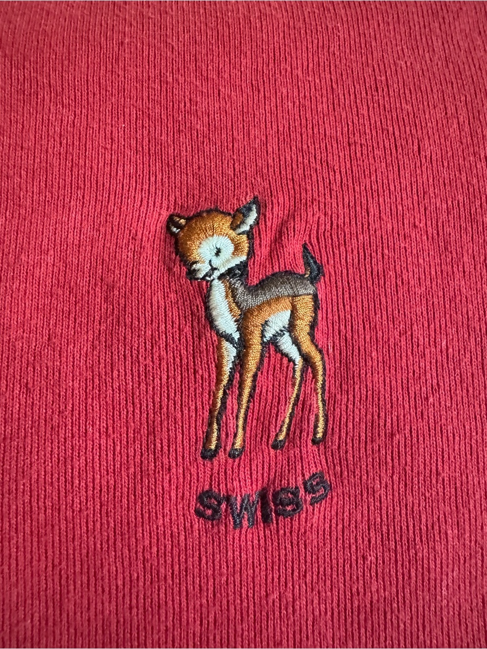 Brandy Melville Red Swiss Deer Logo Baby Tee
